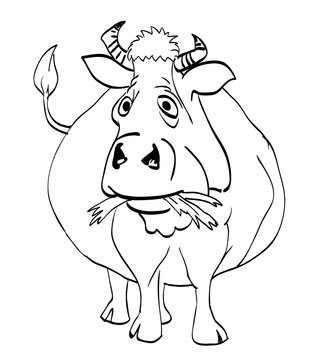 Cartoon image of cow. An artistic freehand picture.
