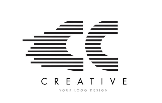 CC C C Zebra Letter Logo Design with Black and White Stripes