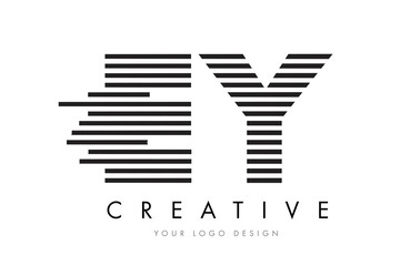 EY E Y Zebra Letter Logo Design with Black and White Stripes