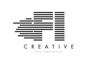 FI F I Zebra Letter Logo Design with Black and White Stripes