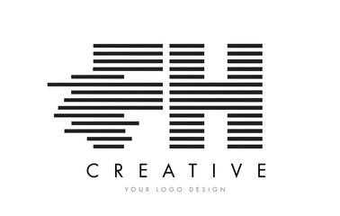 FH F H Zebra Letter Logo Design with Black and White Stripes