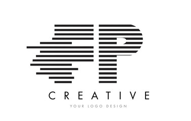 FP F P Zebra Letter Logo Design with Black and White Stripes