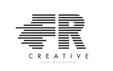 FR F R Zebra Letter Logo Design with Black and White Stripes