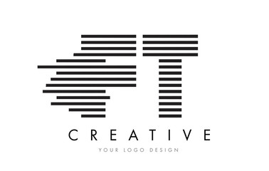 FT F T Zebra Letter Logo Design with Black and White Stripes