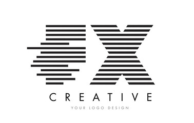 FX F X Zebra Letter Logo Design with Black and White Stripes