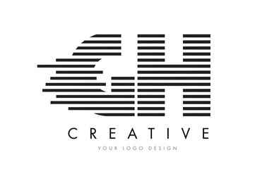 GH G H Zebra Letter Logo Design with Black and White Stripes