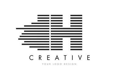 IH I H Zebra Letter Logo Design with Black and White Stripes