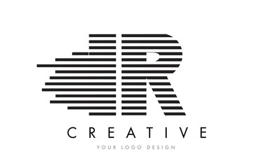 IR I R Zebra Letter Logo Design with Black and White Stripes