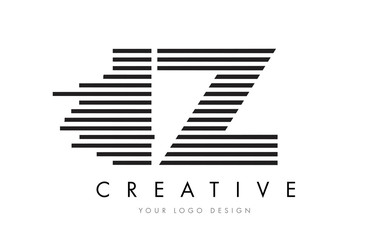 IZ I Z Zebra Letter Logo Design with Black and White Stripes