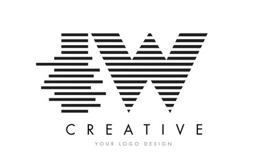 IW I W Zebra Letter Logo Design with Black and White Stripes