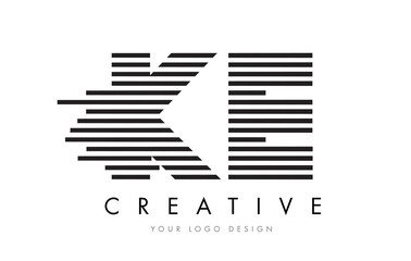 KE K E Zebra Letter Logo Design with Black and White Stripes