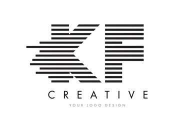 KF K F Zebra Letter Logo Design with Black and White Stripes