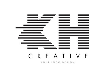 KH K H Zebra Letter Logo Design with Black and White Stripes