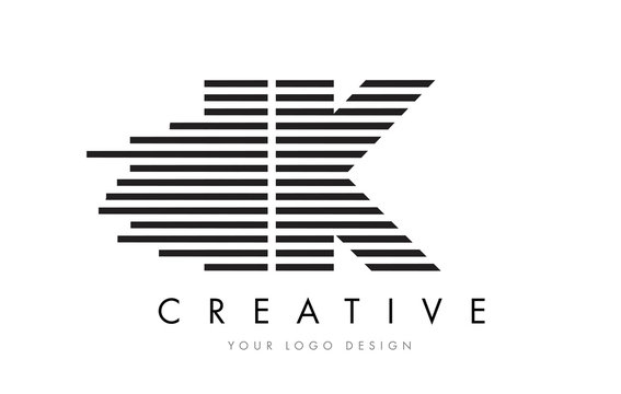IK I K Zebra Letter Logo Design with Black and White Stripes