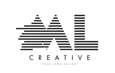 ML M L Zebra Letter Logo Design with Black and White Stripes