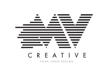 MV M V Zebra Letter Logo Design with Black and White Stripes