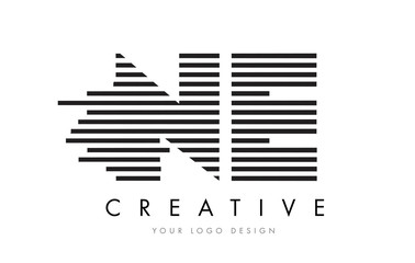 NE N E Zebra Letter Logo Design with Black and White Stripes