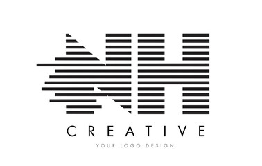 NH N H Zebra Letter Logo Design with Black and White Stripes