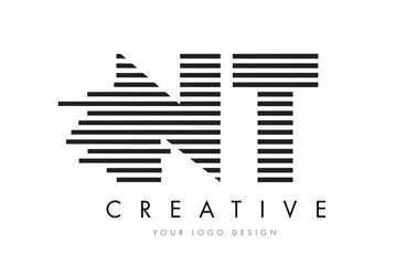 NT N T Zebra Letter Logo Design with Black and White Stripes