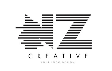 NZ N Z Zebra Letter Logo Design with Black and White Stripes