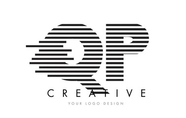 QP Q P Zebra Letter Logo Design with Black and White Stripes