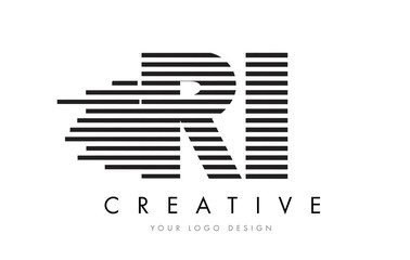 RI R I Zebra Letter Logo Design with Black and White Stripes