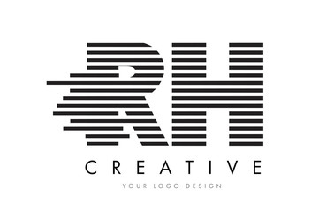 RH R H Zebra Letter Logo Design with Black and White Stripes