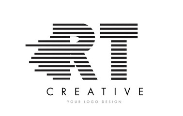 RT R T Zebra Letter Logo Design with Black and White Stripes