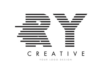 RY R Y Zebra Letter Logo Design with Black and White Stripes