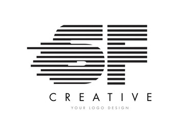 SF S F Zebra Letter Logo Design with Black and White Stripes
