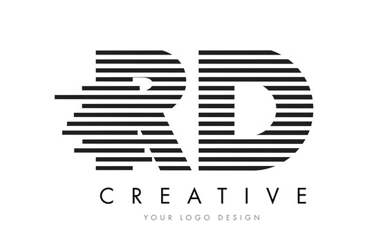 RD R D Zebra Letter Logo Design with Black and White Stripes