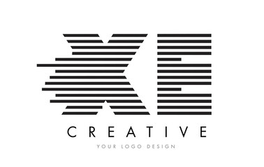 XE X E Zebra Letter Logo Design with Black and White Stripes