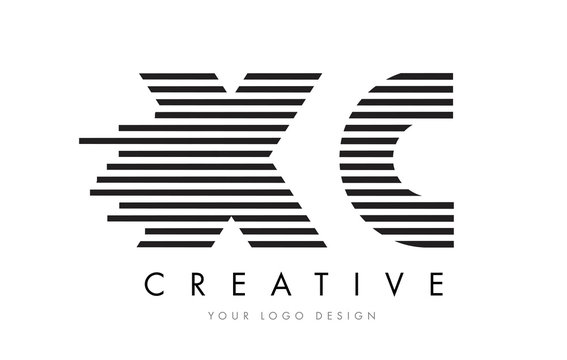 XC X C Zebra Letter Logo Design with Black and White Stripes