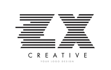 ZX Z X Zebra Letter Logo Design with Black and White Stripes