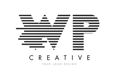 WP W P Zebra Letter Logo Design with Black and White Stripes