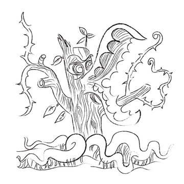 Cartoon image of monster plant. An artistic freehand picture.