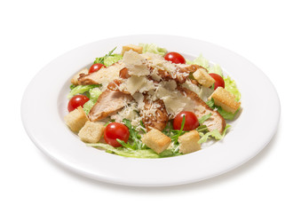 caesar salad with chicken isolated on white background
