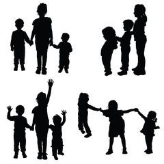 children holding hands vector silhouette