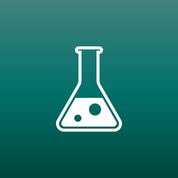 Chemical test tube pictogram icon. Chemical lab equipment isolated on green background. Experiment flasks for science experiment. Trendy modern vector symbol. Simple flat illustration