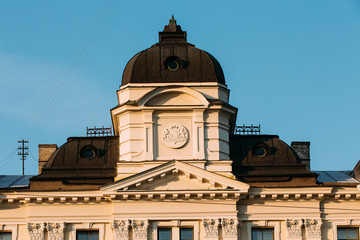 Riga, Latvia. Close Up Facade Of Building Of Riga Regional Court