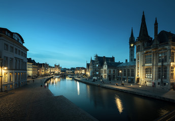 Leie river in Ghent town, Belgium