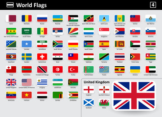 Flag icons of the world with names in alphabetical order - set 4. Flat style. Vector illustration.