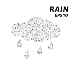 The cloud is composed of points, lines and triangles. The polygon shape in the form of a silhouette of rain on white background. Vector illustration.
