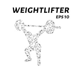 Weightlifting consists of points, lines and triangles. The polygon shape in the form of a silhouette weightlifter on a white background. Vector illustration.