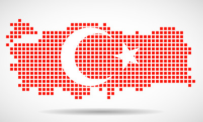 Pixel map of Turkey with the flag inside. Vector