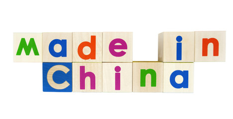 MADE IN China concept written with colorful alphabet blocks. Isolated.