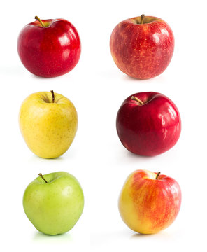 Set of color apples isolated on white background