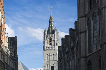 Fototapeta premium View on the Belfry of Gent in the city center in the beginning of spring. Gent, Belgium.