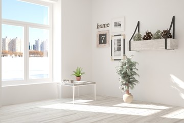White empty room. Scandinavian interior design. 3D illustration