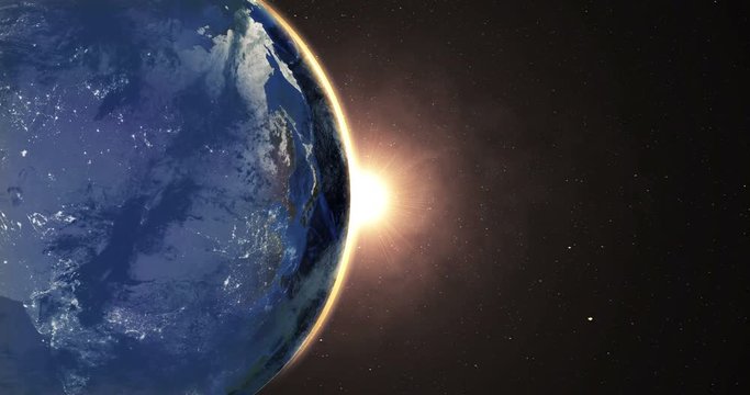 Highly detailed. 3d Render using satellite imagery (NASA). Planet earth Europe zone with night time and sunrise